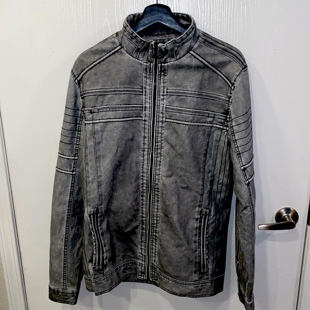 BKE grey men’s leather bomber jacket size medium